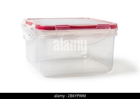 Durchsichtiger Kunststoffbehälter mit Deckel für Lebensmittel Stockfoto