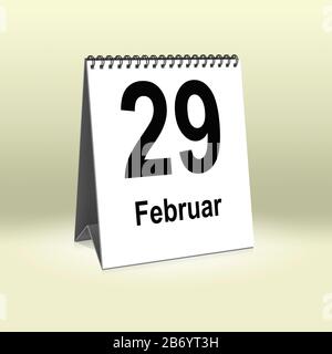 Ein Kalender in deutscher Sprache zeigt den 29. Februar. Februar Stockfoto