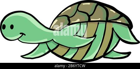 Grüne Schildkröte, Illustration, Vektor auf weißem Hintergrund. Stock Vektor