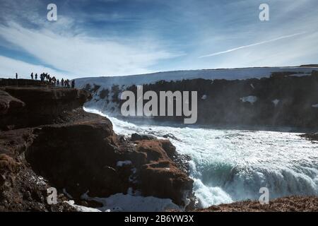 Die Landschaft des Wasserfalls Gullfoss, der sich in der Route Gloden Circle im Südwesten Islands befindet Stockfoto