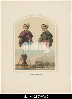 Klederdracht van Zuid-Holland Provincie Zuid-Holland (titel op object) Nederlandsche Kleederdragten (serietitel) Klederdracht van de provincie Zuid-Holland. Aan de bovenzijde twee vrouwen, daaronder een landschap met molen. Hersteller: Prentmaker: Ruurt de Vries (vermeld op object)Drukker: Ruurt de Vries (vermeld op object)naar ontwerp van: Valentijn Bing (vermeld op object)naar ontwerp van: Jan Braet von Uberfeldt (vermeld op object)uitgever: Frans Buffa en Zverken: Spoken Spoken: Spoken Spotzen: Spoken van: Spotzen van: Spotzen van: Spotzen van: Spotzen van: Spotzen van van van Toonlithographie in zwart traf toonbl Stockfoto