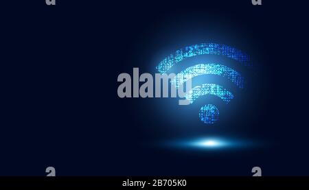 Abstraktes Wifi Futuristisch blaue drahtlose Verbindung für Datenübertragung Hintergrundkonzept Big Data und Speed Internet. Stock Vektor