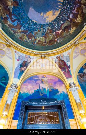 Tschechien, Prag, Stare Mesto (Altstadt). Das Mucha-Zimmer im Gemeindehaus (Obecni dum), komplett von Alphonse Mucha in der Tschechischen Kunst Nouve entworfen Stockfoto