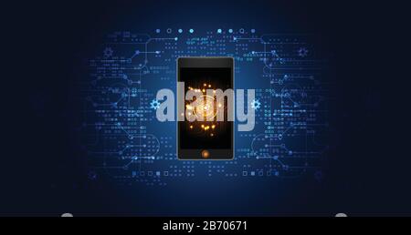 Abstrakte Technologie digital auf Smartphone futuristisches digitales Netzwerk verbinden auf Hightech-Hintergrund.Vektordarstellung Stock Vektor