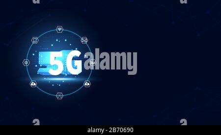 5G-Konzept für drahtlose Internettechnologie Hintergrund wifi-kommunikationsverbindung und ICON-Geschäft mit Hochgeschwindigkeits-Innovation-Verbindung vecto Stock Vektor
