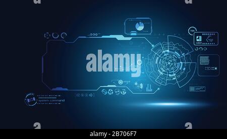 Abstrakte Technologie ui futuristisches Konzept hud-Schnittstelle Hologrammelemente digitaler Datendiagramme, Kommunikation, Computing und Kreis-Prozent-Vitalität Stock Vektor
