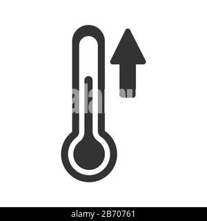 Vektorsymbol des Thermometers mit einem Aufwärtspfeil. Temperaturanstieg. Temperatursensor. Einfaches flaches Design für Apps und Websites. Stock Vektor