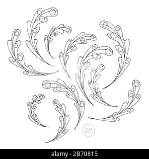 Eiche Blätter Farbbuch. Handgezeichnete abstrakte Vektorgrafiken. Stock Vektor