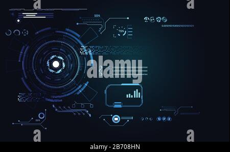 Abstrakte Technologie ui futuristisches Konzept hud-Schnittstelle Hologrammelemente digitaler Datendiagramme, Kommunikation, Computing und Kreis-Prozent-Vitalität Stock Vektor