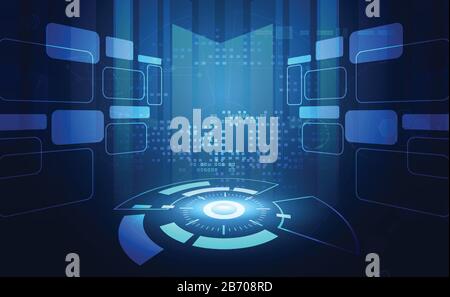 Abstrakte Technologie ui futuristisches Konzept hud-Schnittstelle Hologrammelemente digitaler Datendiagramme, Kommunikation, Computing und Kreis-Prozent-Vitalität Stock Vektor