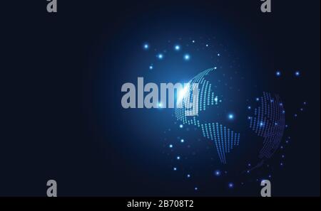 Abstraktes Technologiekonzept globale Netzwerkanbindung futuristischer Erdball virtuelle Hologramm-Kommunikation Welt und digitale Verbindung für Vorlage Stock Vektor