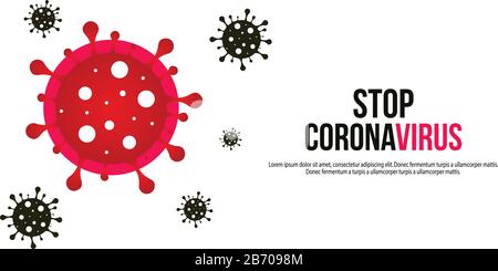 Coronavirus Ikone mit Red Vouter Sign, 2019-nCoV Roman Coronavirus Bakterien. Stock Vektor