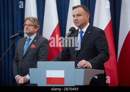 Warschau, Mazovian, Polen. März 2020. Der Präsident Traf Die Behörden Der Pfadfinderorganisationen Und Den Sanitäranlagen Inspector.in das Bild: Jaroslaw PINKAS, ANDRZEJ DUDA Credit: Hubert Mathis/ZUMA Wire/Alamy Live News Stockfoto