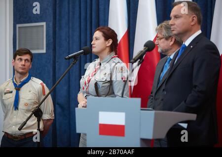 Warschau, Mazovian, Polen. März 2020. Der Präsident Traf Die Behörden Der Pfadfinderorganisationen Und Der Sanitär Inspector.in das Bild: Anna NOWOSAD, JAROSLAW PINKAS, ANDRZEJ DUDA Credit: Hubert Mathis/ZUMA Wire/Alamy Live News Stockfoto