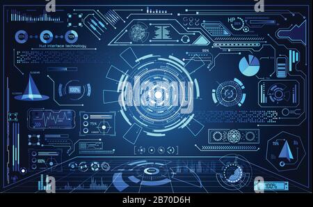 Abstrakte Technologie ui futuristisches Konzept hud-Schnittstelle Hologrammelemente digitaler Datendiagramme, Kommunikation, Computing und Kreis-Prozent-Vitalität Stock Vektor