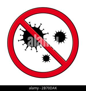 Coronavirus Silhouette Ikone mit rotem Verbotsschild, 2019-nCoV Roman Coronavirus Bakterium. Keine Infektion und keine Coronavirus Konzepte. Gefährlicher Coron Stock Vektor