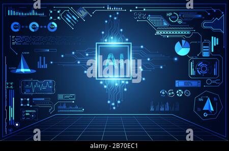 Abstrakte Technologie ui futuristisches Konzept ai hud-Schnittstelle Hologrammelemente digitaler Datendiagramme, Kommunikation, Computing und Kreis Prozent vitali Stock Vektor