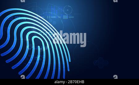 Blaues abstraktes Bild, das futuristisch ist, mit Fingerabdruckkonzept. Diebstahlerkennung Schutz vor Cyber-Bedrohungen, die Sicherheitssysteme von SCANN nutzen Stock Vektor