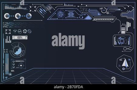 Abstrakte Technologie ui futuristisches Konzept hud-Schnittstelle Hologrammelemente digitaler Datendiagramme, Kommunikation, Computing und Kreis-Prozent-Vitalität Stock Vektor