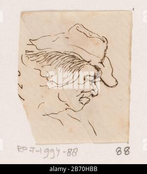 KOP van een man met slappe hoed, in profiel naar rechts Kop van een man met slappe hoed, in profiel naar rechts Object Type: Tekening Objectnummer: RP-T-1994-88 Hersteller : Zeichner: Johannes Tavenraat: 18-1881 Physical kenmerken: Stift in Prellmaterial: Spitze: Technikgröße: H 44 mm × b 39 mm Betreff: Karikaturen (menschliche Typen) Stockfoto