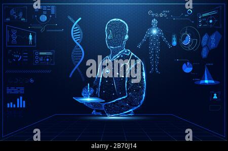 Abstrakte Technologie ui futuristisches humanes medizinisches hud-Interface Hologrammelemente digitaler Datendiagramme, DNA, Fingerabdruck, Hirn-Computing-Kreis-Vitalität Stock Vektor