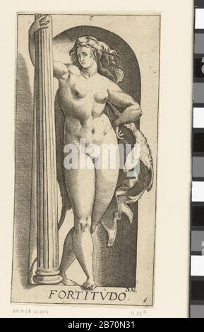 Kracht Fortitudo (titel op object) De zeven deugden (serietitel) De Kracht, voorgesteld als een vrijwel naakte vrouw die een leeuwenhuid als cape draigt, de rechterarm om een pilaar geslagen. Deze prent is onderdeel van een prentserie van de zeven deugden, elk in de gedaante van een vrouwenfiguur met attributen, staand in een nis. Hersteller: Prentmaker: Hendrick Goltziusnaar igen ontwerp van: Hendrick Goltziusuitgever: Carel AllardPlaats Herstellung: Prentmaker: Haarlemuitgever: Amsterdam dating: 1578 - 1582 de/von 1658 - 1709 Physikalische Kenmerken: Gravurmaterial: Papier Techniek: Graveren Stockfoto