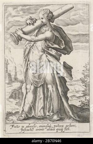 Kracht (Fortitudo) Die Macht personifiziert;? Eine weibliche Figur mit einer Säule auf der rechten Schulter. Im Hintergrund eine Heuvellandschap. Hersteller: Zu drucken von Jacob Matham (zugeschrieben) Druckerhersteller: Anonym zu gestalten: Hendrick Goltzius Herausgeber: Claes Jansz. Visscher (II) Ort Herstellung: Amsterdam Datum: 1601 - 1652 Physikalische Eigenschaften: Engra-Material: Papiertechnik: Engra (Druckverfahren) Maße: Plattenkante: H 142 mm × b 94 mmToelichtingKopie des sechsten Bildes aus der Serie Die Deugden. Betrifft: Stärke, "Fortitudo" eine Der Vier Kardinal-Tugenden Stockfoto