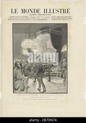 Zeitung mit einem Artikel über die Beerdigung von William III. Am 4. dezember 1890. Neun Theaterstücke und Spalten und Rahmen mit französischem Text boekdrauk. Hersteller : Druckereihersteller Henri Dochy (denkmalgeschütztes Gebäude) Druckereihersteller Louis Tinayre (denkmalgeschütztes Gebäude) Druckereihersteller verschiedene Hersteller (denkmalgeschütztes Objekt) Herstellung: Frankreich (möglich) Datum: 13-Dez-1890 Physikalische Merkmale: Holzwagen- und Textdruckmaterial: Papiertechnik: Holzengras / Druckformate: Blatt: H 411 mm × W 302 mm Betreff: Funerary Ceremonialneer: Wanneer: 1890-12-04 - 1890-12-04 Stockfoto