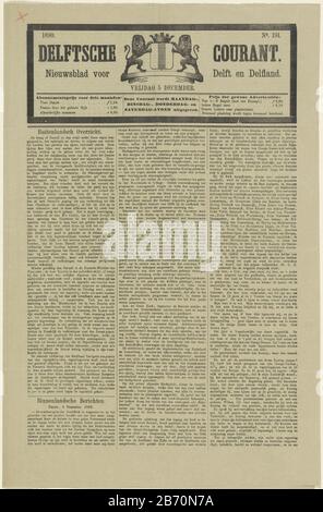 Krant traf einen artikel über de begrafenis van Willem III, Koning der Nederlanden, am 4. dezember 1890 Delftsche Courant (titel op object) Zeitung in einem Artikel über die Beerdigung von Wilhelm III. König der Niederlande, am 4. Dezember 1890Delftsche Courant (title object) Immobilientyp: Zeitung Artikelnummer: RP-P-ob-105.665 Hersteller: Drucker: Brüder Kleyn von Willigen (Objektliste) Ort Herstellung: Delft Datum: 5. Dezember 1890 Physische Merkmale: Textdruckmaterial: Papiertechnik: Briefpresseabmessungen: Blatt: H 464 mm × W 304 mm Betreff: Funerary CeremonialWanneer: 1890-12-04 - 1890 Stockfoto