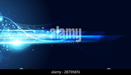 Abstrakte Technologie High-Tech-Hintergrundkonzept Geschwindigkeit Bewegung Bewegungsunschärfe schnell im Licht für Schablonendesign dunkelblau .Vektor-Abbildung Stock Vektor