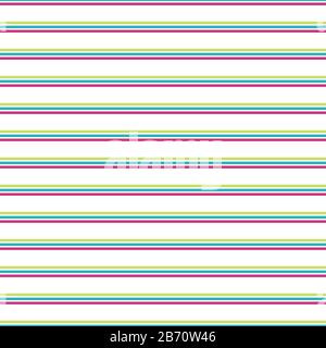 Nahtloser Hintergrund aus kalkgrünem, blauem, rotem dünnen Streifen im Vektormuster. Weiße Kulisse mit linearer geometrischer Linie. Horizontales Streifendesign. Lebendiges alles Stock Vektor