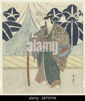 Kudo Saemon Suketsune Objektart : Print surimono Artikelnummer: RP-P-1958-415Katalogogusreferenz: Forrer 426-EJaP Cat III 239-A Aufschriften / Marken: Sammlermarke, Verso, gestempelt: Lugt 2228 Sammlermarke, Matte, unten links, gedruckt: JABdH mit einer Rosterbeschreibung: Der Schauspieler Onoe Kikugorô III (1784-1849) in der Rolle der Suketsune Kudo, der Gastgeber der Neujahrsfeier und das schlechte des Stücks. Mit drei Gedichten. Erste Seite (esp) eine Vijfluik. Hersteller : Druckerhersteller: Yashima Gakutei (denkmalgeschütztes Gebäude) Dichter Shôfûdai (denkmalgeschütztes Eigentum) Ort Herstellung: Japan Datum: 1823 Merkmale Stockfoto