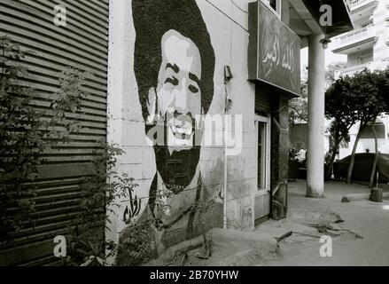 Street Art von Liverpool und Ägypten Fußballspieler Mo Salah in der islamischen Altstadt Kairo in der Stadt Kairo in Ägypten in Nordafrika Mittlerer Osten - Fußball Stockfoto