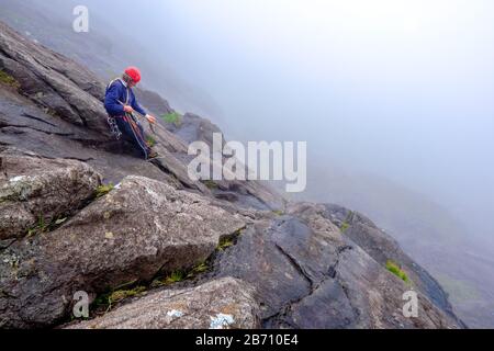 Klettern auf dem Cioch in den Cuillin-Bergen auf der Insel Skye, Schottland Stockfoto