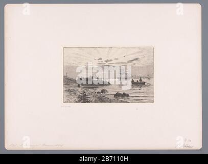 Kustlandschap traf zeil- en vissersboot Küstenlandschaft mit Segel- und Angelobjekttyp: Bild Artikelnummer: RP-P-1913-3694 Aufschriften / Marken: Sammlermarke, Verso, gestempelt: Lugt 2228 Hersteller: Druckerhersteller Franz Maecker (denkmalgeschütztes Gebäude) Herausgeber: Weimar RadiovereinPlaats Herstellung: Druckhersteller: Deutschland: Weimar Herausgeber Datum: 44-898989680 physische Merkmale: Ätzung auf Chine-Collé-Material: Papier-Chine-Collé-Technik: Ätzmaße: Plattenkante: H 141 mm × W 226 mmToelichtingUit: Radiierungen, heraugeführen von der Gesellschaft für Radienkunst Weimar. Band Von 1884Er. Stockfoto