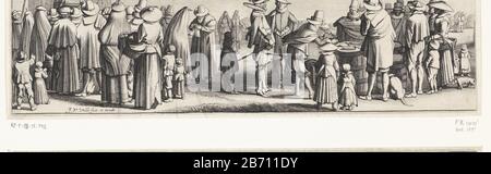 Kwaczalver traf auf elegante geklede omsteers Markt, Serie A (serietitel) EIN Markt mit einem Quack auf der Bühne, mit vielen Umstehenden von hinten gesehen. Rechts zeigte ein weiteres Quack mit Werkzeugen auf einer Tonne, Wo: Um elegant gekleidete Figuren. Zunächst ein Fries mit vier Drucken, die einen markt darstellen. Hersteller: Druckerhersteller Jan van de Velde (II) (denkmalgeschütztes Gebäude) in Zeichnung: Willem Pietersz. Buyteweechuitgever: Jan van de Velde (II) (auf Objekt bezogen) Ort Herstellung: Nordholländer Datum: 1603 - 1641 Physische Merkmale: Ätzung und Engra-Material: Papiertechnik: Ätzung/Engra-Material Stockfoto