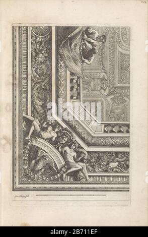 Kwart Plafond traf auf twee mannen leunend über een balustrade Quarts de plafons (serietitel) Vierteldecke mit zwei Männern, die über eine Balustrade gelehnt waren. Von der Serie der Klingen 6 mit tegenzijdige Kopien bis zu einer Serie von Quarts die Decken von Jean Lepautre. Teil eines Albums drucken. Hersteller : Druckerhersteller Franz Ertinger (denkmalgeschütztes Eigentum) zu drucken von Jean Lepautrenaar Design: Jean Lepautreutever Franz Ertingerplaats Herstellung: Zu drucken von: Paris Verlag: Antwerpen (möglich) Datum: Nach 1644 - 1710 Physische Merkmale: Ätzmaterial: Papiertechnik: Ätzmaße: Plattenkante: H 217 mm × W 145 mm Stockfoto
