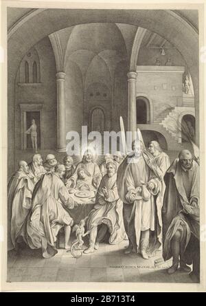Laatste Avondmaal Passie van Christus (serietitel) Christus und seine Schüler um einen Tisch. Christus segnet das Essen. Ein Teufel zieht Judas Kleed. Hersteller: Druckmaschine: Nicolaes de Bruyn (Listed Property) zum Entwurf: Nicolaes de Bruyn (Listed Property) Herstellung: Rotterdam-Datum: 1632 Physikalische Merkmale: Fahrzeugmaterial: Papiertechnik: Engra (Printing Process) Abmessungen: Plattenkante b 470 mm × h 665 mm Betreff: Einrichtung oder Eucharistie, also das zeigen von Christus oder das segnen von Brot (Gastgeber) und/oder Wein (Matthäus 26:26-27; Markus 14:22-23; Lukas 22:19-20; Johannes 13:26; 1 Korinther 11:23-25) S. Stockfoto