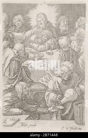 Laatste avondmaal Passie van Christus (serietitel) Last Supper Passion of Christ (Serientitel) Eigenschaft Typ: Picture Item Number: RP-P-ob-32.161Catalogusreferentie: New Hollstein Dutch 42-4 (4) Hinweis: Jan Harmensz. MullerNew Hollstein Dutch 43-56-copy 4 (4) Hinweis: Lucas van Leyden Beschreibung: Christus feierte mit seinen Jüngern das letzte Abendmahl. Er gibt ihnen Brut. Hersteller: Druckerhersteller Jan Harmensz. Muller zu drucken von Lucas van Leyden (denkmalgeschütztes Gebäude) Herausgeber: Clement de Jonghe (zurückgewiesene Zuschreibung) Ort Herstellung: Amsterdam Datum: 1613 bis 1622 und / oder 1800 - 1900 Physische Merkmale Stockfoto