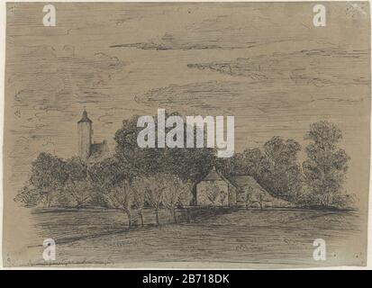 Landschap traf boerderij en toren Landschaft mit Bauernhof und Turm Gebäudetyp: Zeichnung Objektnummer: RP-T-1960-121 Aufschriften / Marken: Aufschrift: "Souvenir of Vught 68 and vroeger" Hersteller: Künstler Johann Georg Schwartze (möglich) Datum: 1868 Physische Merkmale: Stift in Schwarz auf grauem Papier Material: Papiertinte Technik: Stiftabmessungen: H 158 mm × W 216 mm Betreff: Hof- oder Einzelhaus in Landschaftslandschaft mit Turm oder Schloss Stockfoto