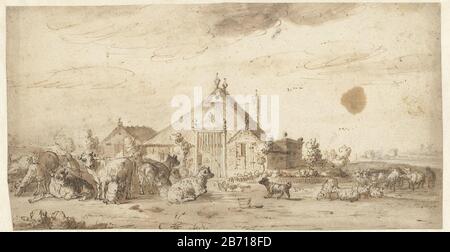 Landschap traf boerderij en Vee Landscape mit Farm und Vee Objekttyp: Zeichnung Objektnummer: RP-T 1989-93 Hersteller: Künstler: Nicolaes Moeyaert (Weg) Datum: 1610 - 1705 Physische Merkmale: Stift und Bürste in braunem Material: Papierfarbtechnologie: Stift-/Bürstenabmessungen: H 164 mm × W 314 mm Betreff: Cattlefarm (Gebäude) Stockfoto
