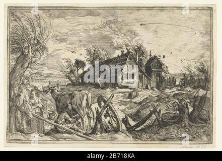 Landschap traf boerderij Landschaft mit Bauernhaus mit Rauchschornstein. Im Vordergrund spricht ein Mann und eine Frau zusammen, daneben ein Junge ein Kuhmelkt. Hersteller : Druckerhersteller Jacob de Gheyn (II) (zurückgewiesene Zuschreibung) Druckmaschine: Anonymer Ort Herstellung: Niederlande Datum: 1775 - 1800 Physikalische Merkmale: Ätzmaterial: Papiertechnik: Ätzmaße: Plattenkante: H 210 mm × W 317 mm Subject Landscape Farm oder Solitary House in Landscape and Stockfoto