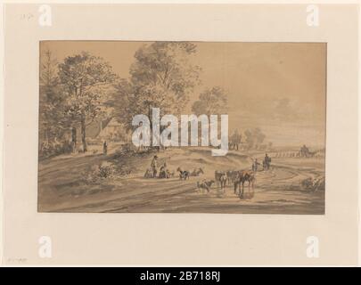 Landschap traf sich mit Bauern und Vee Objektart: Zeichnung Objektnummer: RP-T 1918-70 Hersteller: Künstler: Jan van Ravwaay Datum: 1790-1869 Körperliche Merkmale: Pinsel in Grau und Braun und Schwarz, und etwas Rotkreide auf braunem Papier Material: Papierkreidetechnik: Bürsten-/Bürstenabmessungen: H 257 mm × W 428 mm Stockfoto