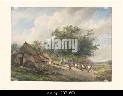 Landschap met boerderijen en Vee Landschaft mit Farmen und Vee Objektart : Zeichnung Aquarell Objektnummer: RP-T-FM-99 Hersteller: Zeichner: Wijnand Nuijen Datum: 1823 - 184 Physische Merkmale: Pinsel in Farbe Material: Papier Aquarell Technik: Bürstenmaße: H 333 mm × b 454 mm Betreff: Einsame Farm oder Haus in der Landschaft Stockfoto