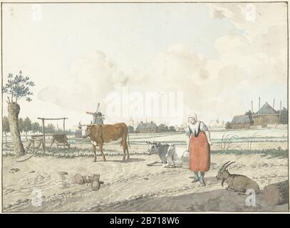 Landschap traf Boerin en Vee Landscape mit Bauer und Vee Objektart : Zeichnung Aquarell Objektnummer: RP-T-1880-A-1991 Hersteller: Zeichner: W. Barthautz dating: 1700 - 1800 Physikalische Eigenschaften: Stift in Grau, Graphit, Bürste in Wasserfarbe Farbe des Materials: Papier Aquarell Tinte Graphit Technologie: Stift / Bürste Abmessungen: H 268 mm × W 366 mm Stockfoto
