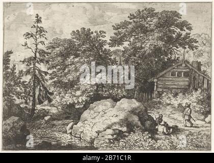 Landschap met drie personen bij een rots Het heuveltje Landschaft mit drei Personen an einem rotsHet Mound Objekttyp: Picture Item Number: RP-P-ob-50.439Catalogusreferentie: Hollstein Dutch 100-3 (3) Beschreibung: Blick auf einen großen Felsen am Ufer eines Flusswasserfalls. Neben den beiden Rocksitzenden und einem stehenden Mann. Im Hintergrund ein Holzhaus und die Bäume überkappt. Hersteller: Druckmaschine: Allaert van Everdingen (Listed Property) Ort Herstellung: Niederlande Datum: 1631 - 1675 Physische Merkmale: Ätzmaterial: Papiertechnik: Ätzmaße: Plattenkante: H 135 mm × W Stockfoto