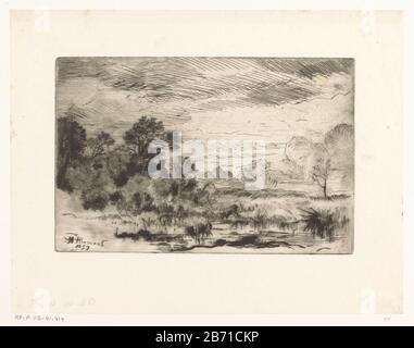 Landschap traf een drinkende koe aan de waterkant Landschaft mit einer Trinkkuh am Wasser Immobilientyp: Bild Artikelnummer: RP-P-ob-41.414Catalogusreferentie: Beraldi 55IFF après 1800 55 Aufschriften / Marken: Sammlermarke, Verso, gestempelt: Lugt 2228 Hersteller: Druckerhersteller: Hector Allemand ( auf Objekt angegeben) Herstellungsdatum: 1857: Physikalische Merkmale: Ort: Ort: Ort: Ort: Ätzung, Trockenpunkt und Plattentonmaterial: Papiertechnik: Trockenpunkt / Ätzung / Plattentonmessungen: Plattenkante: H 132 mm × W 201 mmToelichtingin der Literatur wird auf diesen Druck als Croquis à la p verwiesen Stockfoto