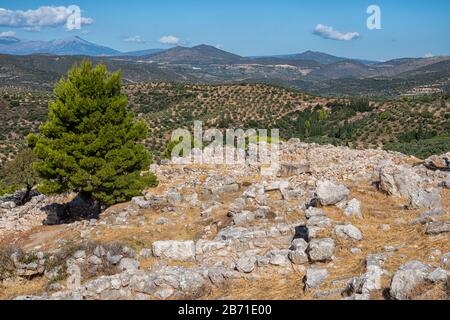 Blick auf die archäologische Stätte von Mykene Stockfoto