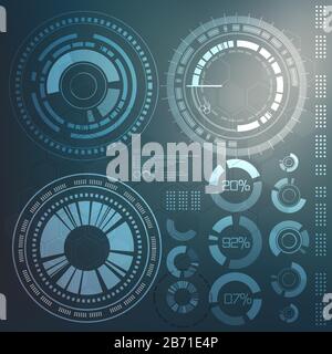 Technologieelement. Technologischer Hintergrund mit verschiedenen technologischen Elementen, Techno-Illustration Stock Vektor