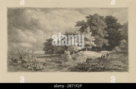 Landschap traf Figuren op een bospad Landschaft mit Figuren auf einem Waldweg Objektart: Bild Artikelnummer: RP-P-1888-A 13369 Aufschriften / Marken: Sammlermarke, Verso, gestempelt: Lugt 2228 Hersteller: Druckmaschine: Remigius Adrianus Haanen (börsennotierte Immobilie) Ort Herstellung: Österreich Datum: 1849 Physische Merkmale: Radierung und Roulettematerial: Papiertechnik: Ätzung / Roulette Abmessungen: Plattenkante: H 169 mm × W 312 mm Betreff: Landschaften mit Wasser, Wasserkapern, Seascapes (in der gemäßigten Zone) (+ Landschaft mit Figuren, Mitarbeiter) Stockfoto